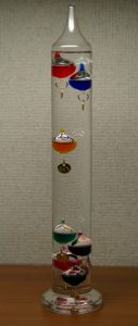 Galileo thermometer; now used as decoration in homes